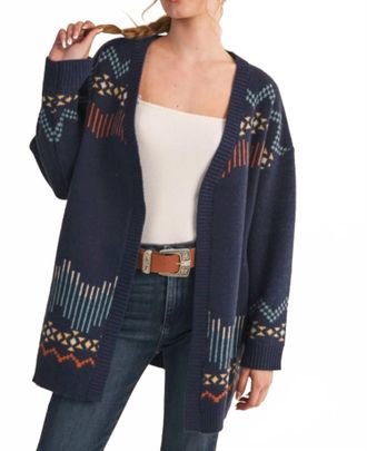 Merci Delmount Western Knit Sweater Cardigan In Navy Blue