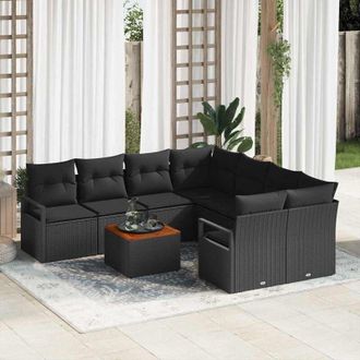vidaXL Vidaxl - Conjunto De Sof&aacute; De Jard&iacute;n Con Coj&iacute;n 9 Pcs Negro Polirat&aacute;n