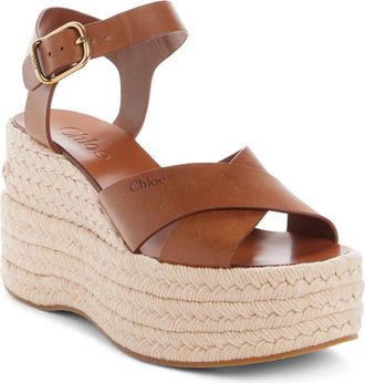 Chlo&eacute; Isla Platform Espadrille Sandal in Ginger Brown at Nordstrom, Size 41