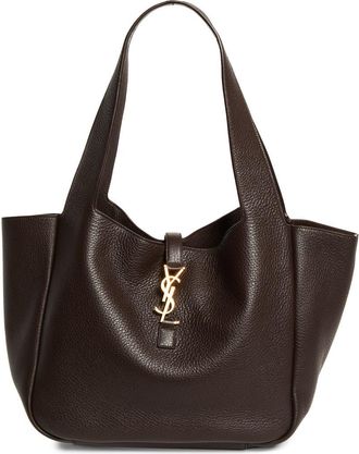 Saint Laurent Le 5 &Agrave; 7 Bea Leather Tote in Marron Fonce at Nordstrom