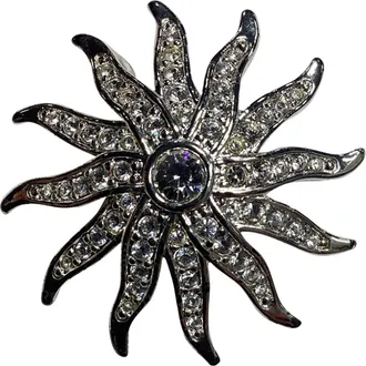 Swarovski Crystal Sunburst Brooch Pin in Silver Metal