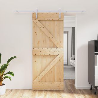Berkfield Home Sliding Door with Hardware Set 85x210 cm Solid Wood Pine in Brown
