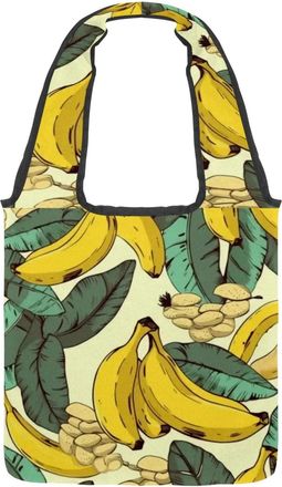 Generic Yellow Banana Print Reversible Canvas Shoulder Tote - Double-Sided Print, 12oz Cotton, 27cm Drop, Fold-Flat Bag for Travel, Shopping, Street Outings