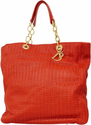 Dior Red Color Leather Tote Bag (Pre-Owned)