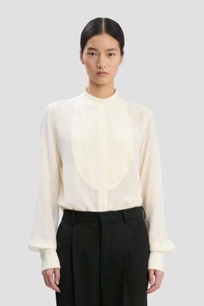 Victoria Beckham Bib Detail Shirt In Ivory - 10 - Womens