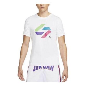 Air Jordan Mens Air Jordan Casual Pattern Logo Printing Round Neck Pullover Short Sleeve White T-Shirt DV5537-100