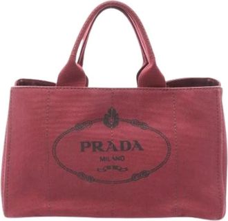 Prada Pre-owned Tote Bags, female, Red, Size: ONE SIZE Pre-owned Canvas Tote Bag