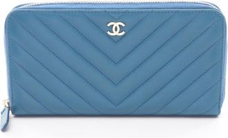 Chanel Blue Leather Long Wallet (Bi-Fold) (Pre-Owned)