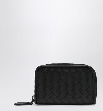 Bottega Veneta Small Black Intrecciato Zip-Around Wallet