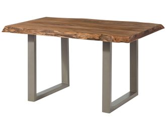 Massivmoebel24 Freeform 5 Tavolo Da Pranzo In Legno Di Sheesham - Verniciato Natur / Gambe In Ferro U Argento Matt 140x90