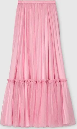 Gucci Printed Silk Chiffon Long Skirt, Pink, Ready-to-wear