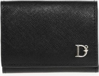 Dsquared2 Saffiano Leather Tri-Fold Wallet with Coin Pocket and Silver size Unic