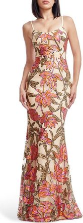 Dress The Population Giovanna Sequin Floral Mermaid Gown in Beige Multi at Nordstrom, Size Xx-Small