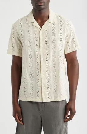 Madewell Short Sleeve Button-Up Shirt in Embroidered Cotton in Dusty Pearl at Nordstrom, Size Xx-Large