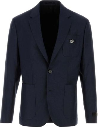 Versace Jassen, Heren, Blauw, M, Wol, Stijlvolle Donkerblauwe Wollen Blazer