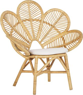 Beliani Silla Pavo Real De Rat&aacute;n Beige Natural 107 Cm Coj&iacute;n Asiento Algod&oacute;n Florentine