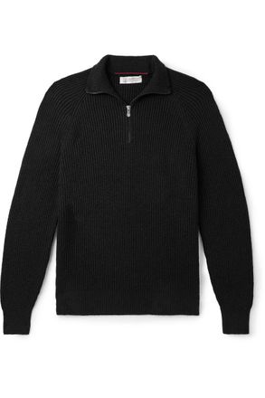 Brunello Cucinelli Ribbed Cotton Half-Zip Sweater