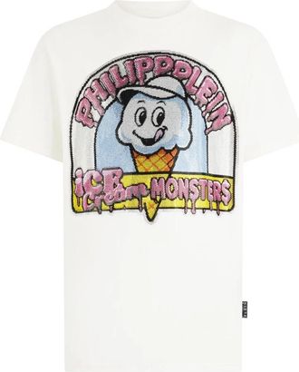 Philipp Plein Round Neck T-Shirt Ice Cream Monsters - Heren - T-shirts - Wit - XL - Katoen - Tops