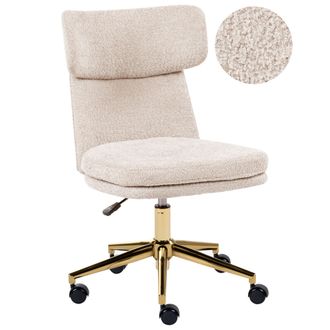 Beliani Silla De Oficina De Boucl&eacute; Sin Brazos Giratoria Con Ajuste De Altura Beige Claro Granby
