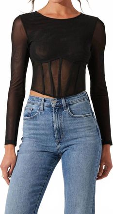 Astr Kezia Long Sleeve Mesh Corset Top In Black