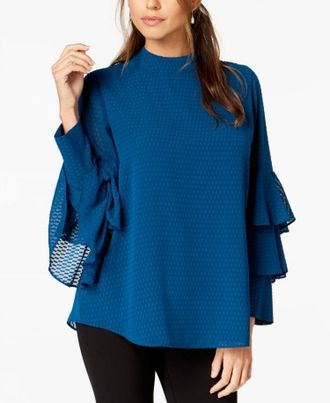 Alfani Textured Tiered Sleeve Top In Alf Teal