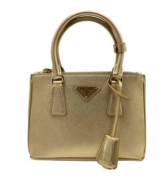 Prada Gold Metallic Saffiano Lux Small Galleria Double Zip Tote
