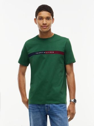 Tommy Hilfiger Mens Colorblock Flag Stripe Logo T-Shirt - Deep Evergreen - XL