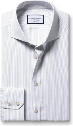 CHARLES TYRWHITT Non-Iron Twill Stripe Cotton Formal Shirt - Indigo Blue Single Cuff Size 15.5/33 by Charles Tyrwhitt