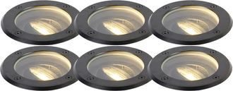 QAZQA Moderno Set De 6 Focos De Suelo Ajustables Negros Para Exterior Ip65 - Delux Acero Inoxidable /pl&aacute;stico /vidrio Redonda Adecuado Para Led Max. 1 X 50 