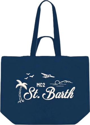 MC2 Saint Barth Essential Cotton Strandtas - Dames - Shoppers - Blauw - ONE Size - Katoen - Tassen