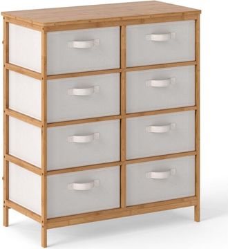 Costway 8-Drawer Dresser Bamboo Storage Tower w/Foldable Fabric Drawers-Beige