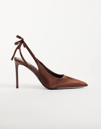 Simmi London Simmi London Celina scarpe slingback con tacco e dettaglio fiocco in raso marrone