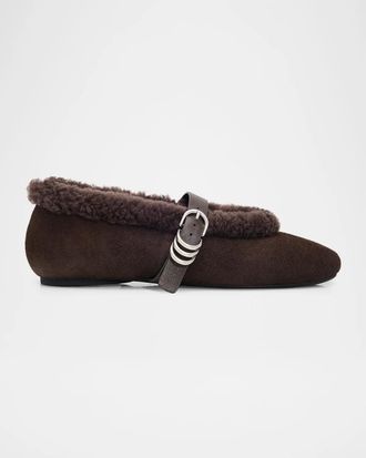 Rag & Bone Spire Shearling-Lined Suede Mary Jane Ballerina Flats