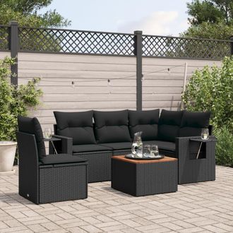 vidaXL Vidaxl - Set De Sof&aacute;s De Jard&iacute;n 6 Piezas Y Cojines Rat&aacute;n Sint&eacute;tico Negro