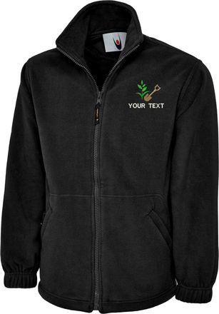 Generic Personalised Gardner Left Chest Logo/Text, Any Text Classic gardening tools Full Zip Fleece Jacket (XXL, Black)
