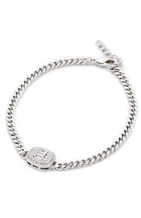 Savvy Cie Jewels RHODIUM PLATED CUBAN LINK BRACELET WITH WHITE CZ STATION BRACELET