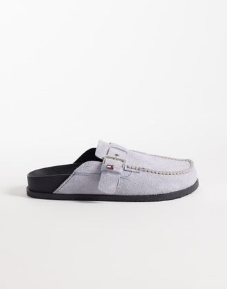 Tommy Jeans Sabot bassi in vero camoscio blu chiaro