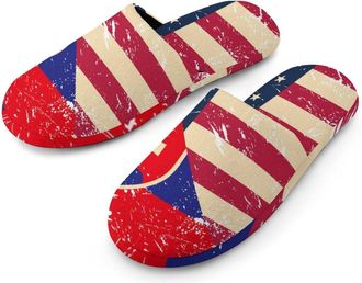 Generic U.S. And Slovenia Vintage Flag Mens Slippers Flannel Warm House Shoes with Rubber Anti-Slip Sole Slip On for Home Outdoor