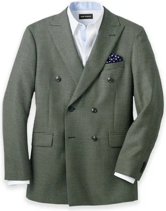 Paul Fredrick Houndstooth Wool Double Breasted Peak Lapel Suit Jacket