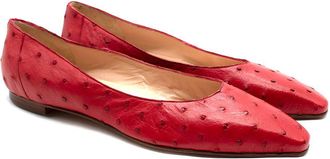 Manolo Blahnik Red Ostrich Ballet Flats Size 40.5