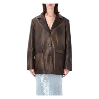Rotate ROTATE Birger Christensen, Leather Jackets, female, Brown, Size: XS Leather Blazer