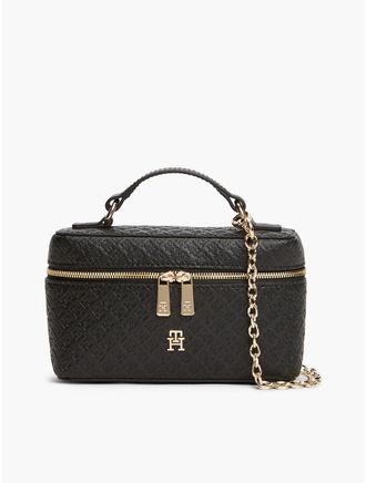 Tommy Hilfiger Womens Monogram Debossed Vanity Crossbody Bag - Black
