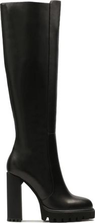 Kazar Leren laarzen met hoge hak en plateau. Dit product valt klein uit. - Dames - Laarzen met Hak - Zwart - 39 EU - Leer - Schoenen