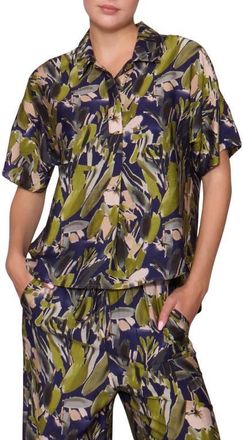 Melloday Easy Woven Pullover Shirt in Navy Multi at Nordstrom, Size X-Large