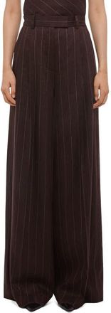 Helmut Lang Pinstripe Wide Leg Linen Blend Pants in Brown Multi at Nordstrom, Size 12