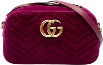 Gucci Pre-owned Cross Body Bags, female, Purple, Size: ONE SIZE Pre-owned Quilted Velvet Crossbody Bag