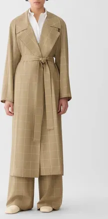 Lafayette 148 New York Garden Grid Oversize Belted Tropical Wool Blend Duster in Cadet Khaki Multi at Nordstrom, Size X-Small