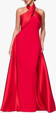 Betsy & Adam Twist Halter Neck Mikado Scuba Crepe Gown in Red at Nordstrom, Size 14