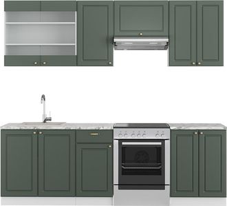 Vicco Mueble De Cocina Fame-line, Verde-dorado Casa De Campo/blanco, 240 Cm Sin Encimera, Vicco