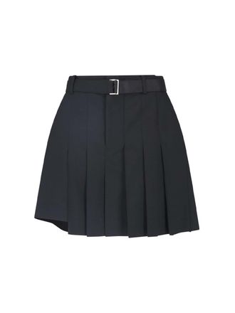 sacai Black Wool-Blend Belted Shorts